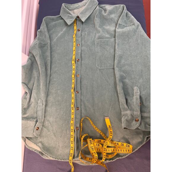Men’s Sage Green Long Sleeve Button Up Low Shoulder Corduroy Shirt Size 2XL - Picture 4 of 6